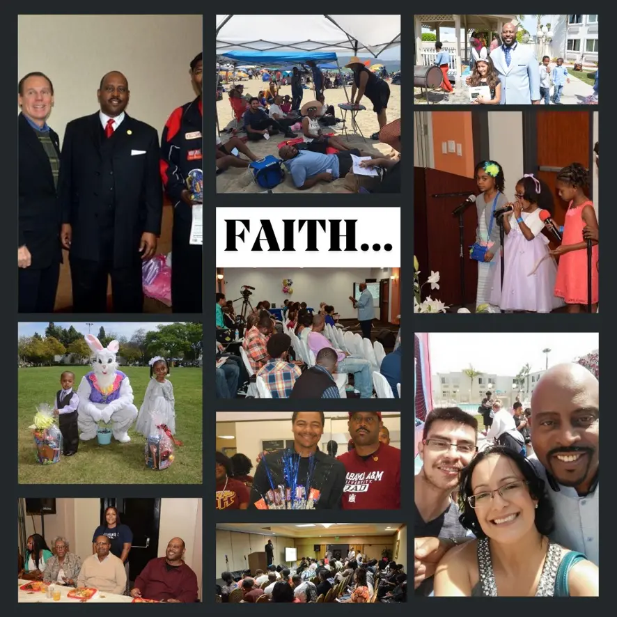 A collage featuring the second of three company core values: FAITH