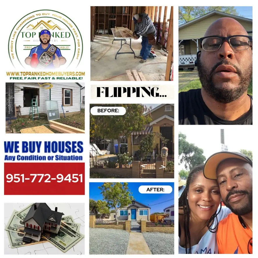 A collage featuring the third of three company core values: FLIPPING HOUSES!